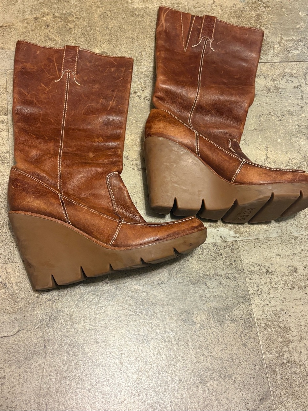 Michael Kors Brown Leather Kneel High Wedge Pull On Boot Women's Shoes 9